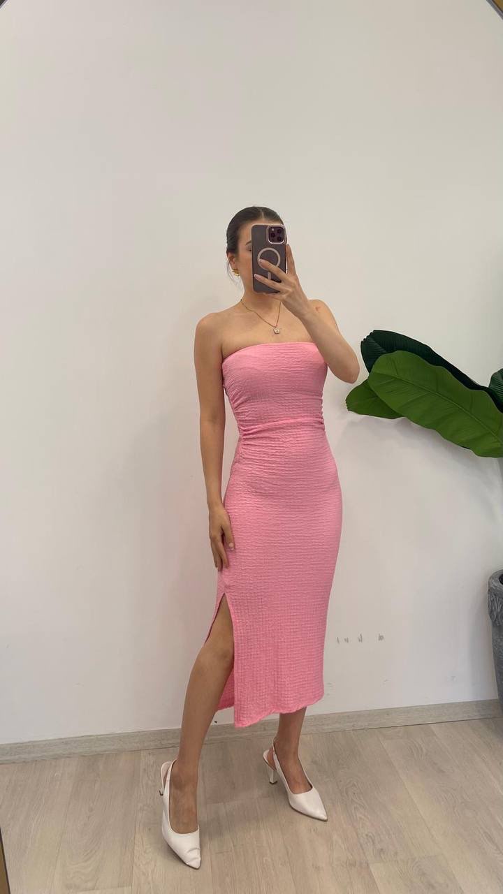 Pembe Straplez Elbise