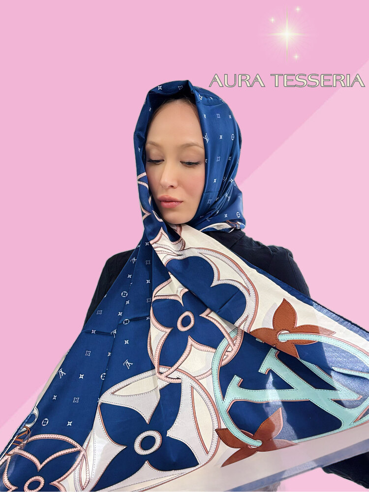 Lux İthal Marka %100 Vual İpek Şal - Night Blue