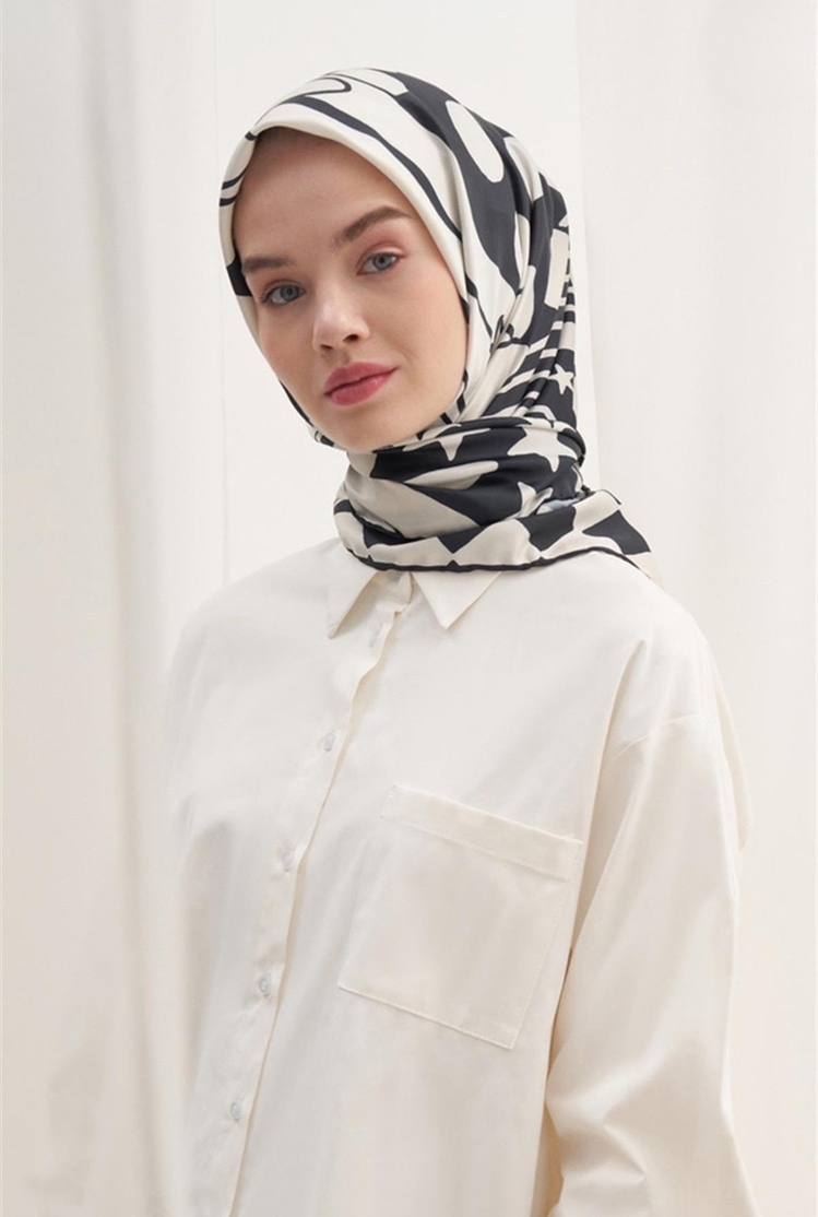 Twill Dokuma Pamuk İpek Moni Desen - Siyah 