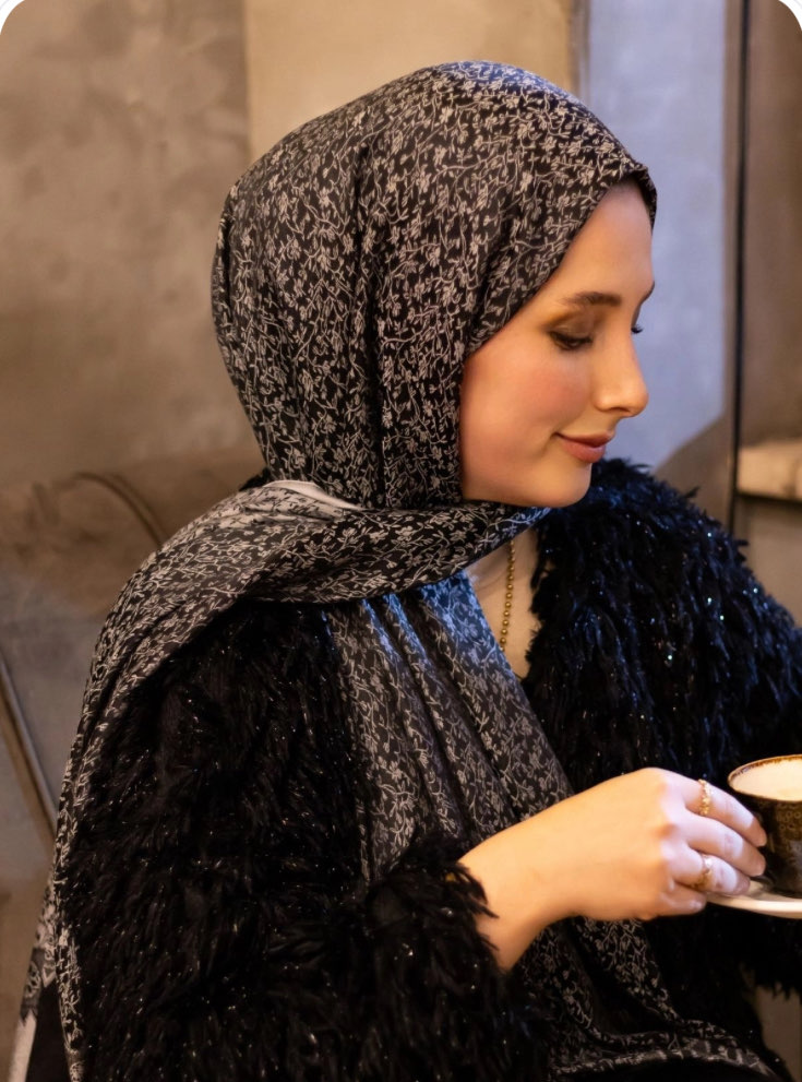 Çiçek Desen Osmanlı Motif Pamuk İpek Şal - Gri/Antrasit 