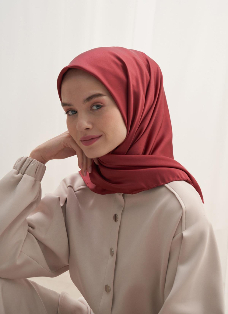 Twill Dokuma Pamuk İpek Eşarp - Bordo 