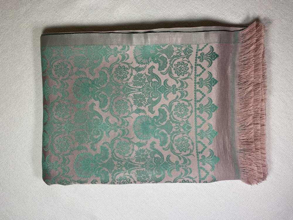 Hürrem Desen Osmanlı Motif Pamuk İpek Şal - Yeşil 
