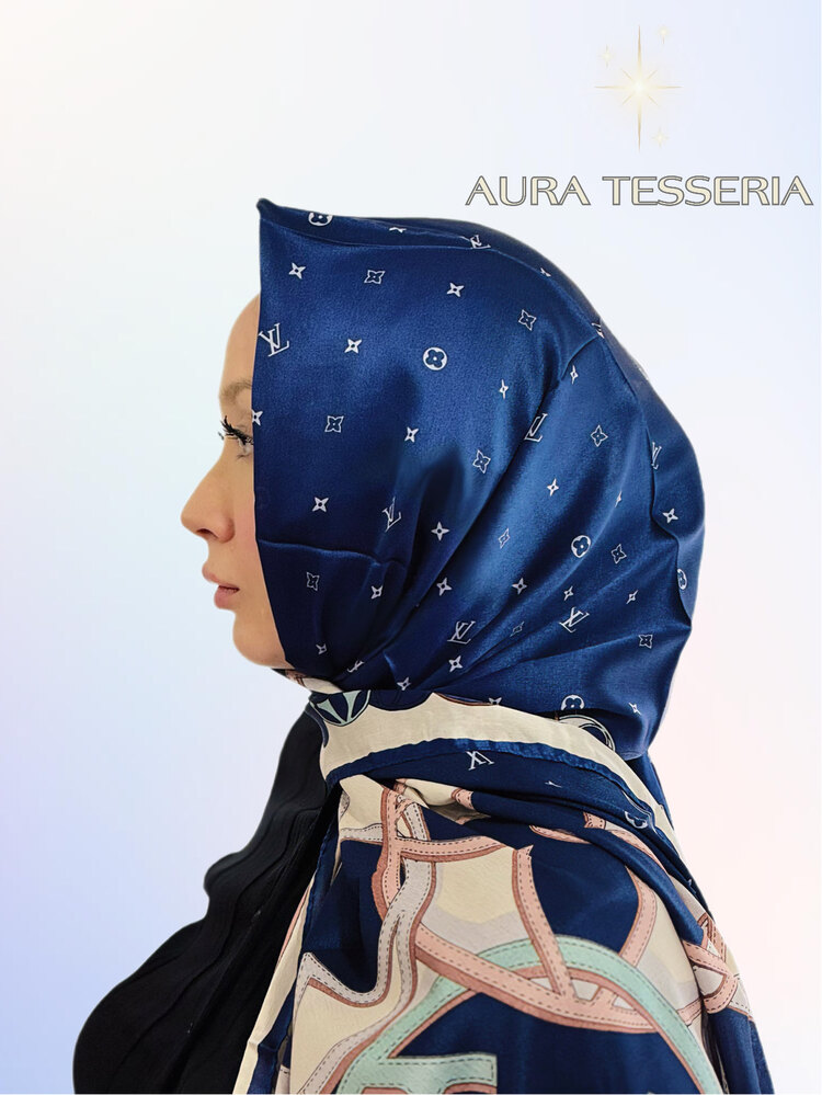 Lux İthal Marka %100 Vual İpek Şal - Night Blue