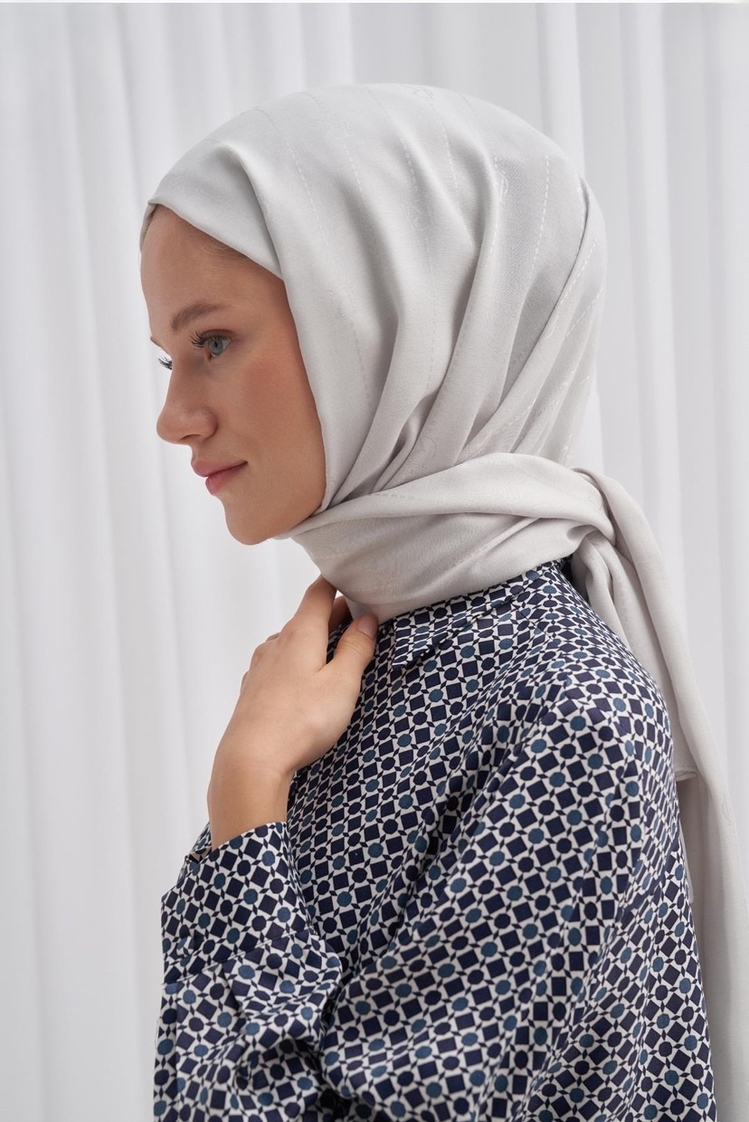 Monogram Jakar İtalyan İpekli Şal - Silver Grey 