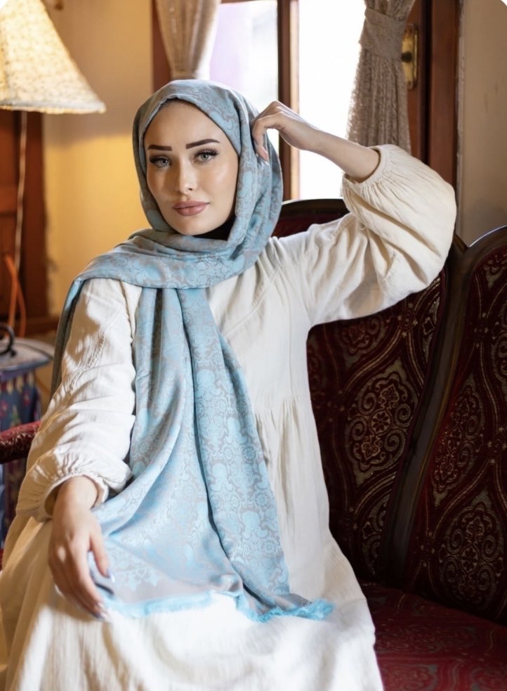 Hürrem Desen Osmanlı Motif Pamuk İpek Şal - Mint Yeşil 