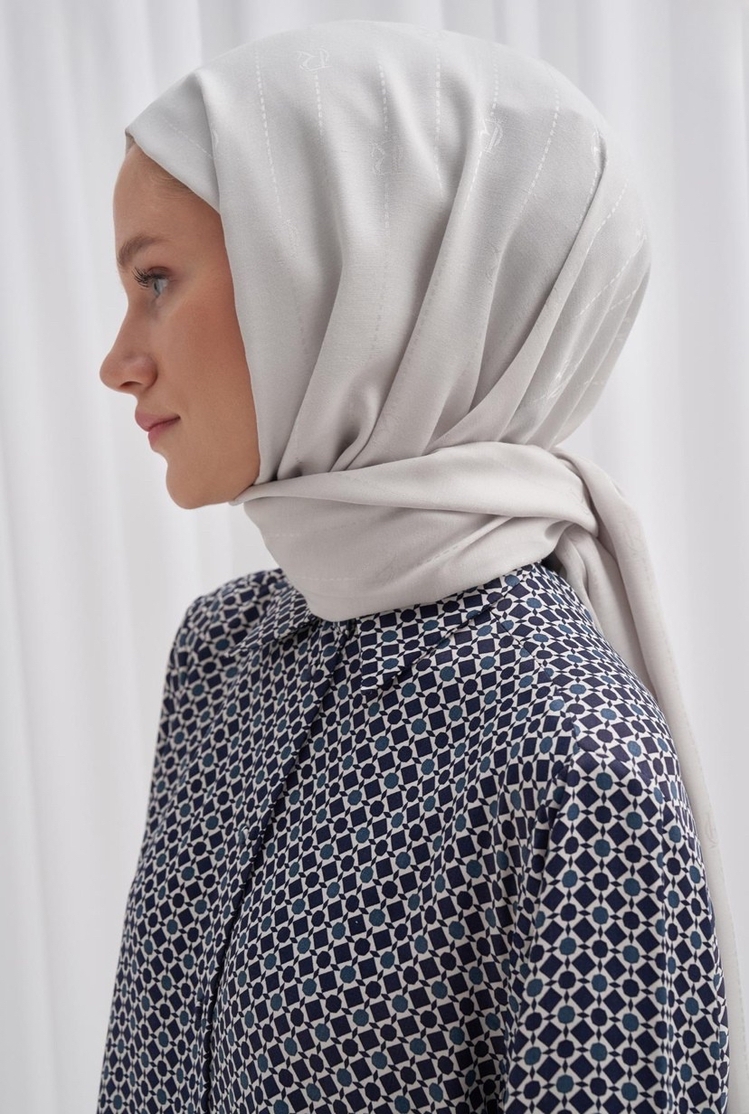 Monogram Jakar İtalyan İpekli Şal - Silver Grey 