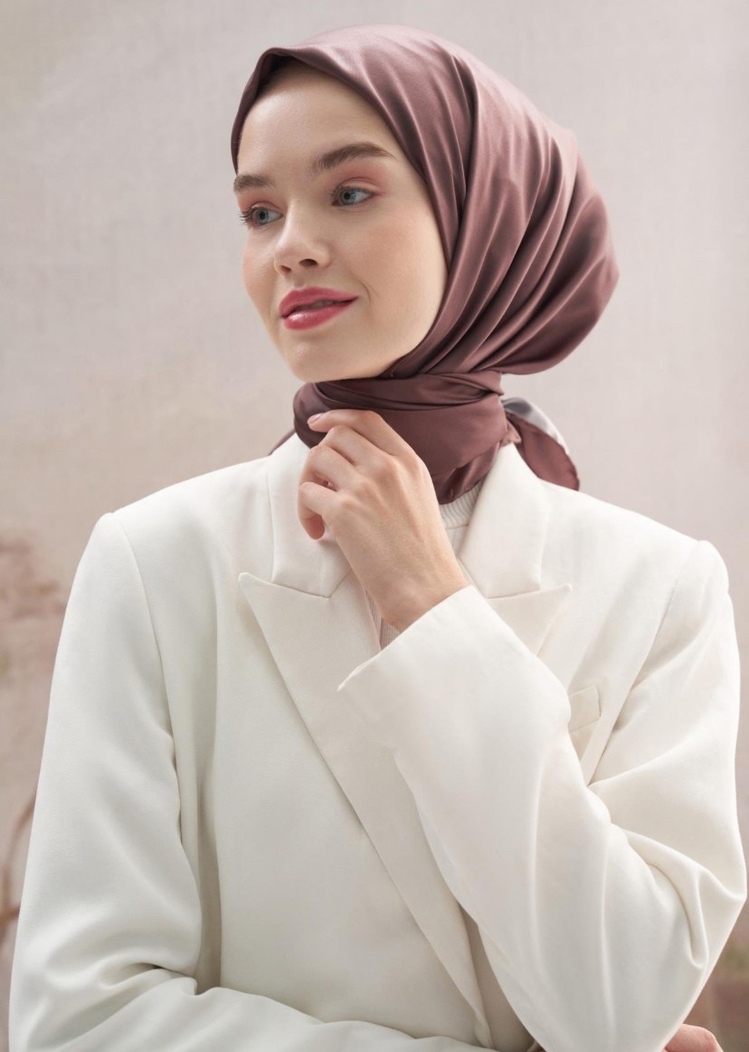 Twill Dokuma Pamuk İpek Eşarp - Dark Brown