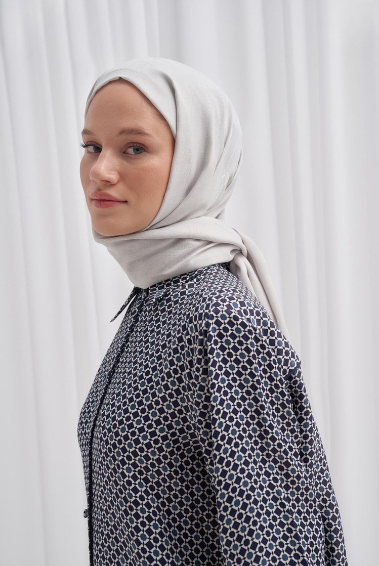 Monogram Jakar İtalyan İpekli Şal - Silver Grey 