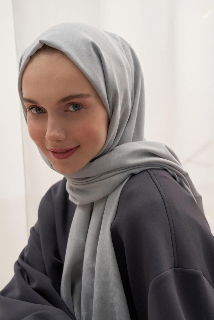 Vence Çift Taraflı Mio Desen İpek Şal - Light Grey 