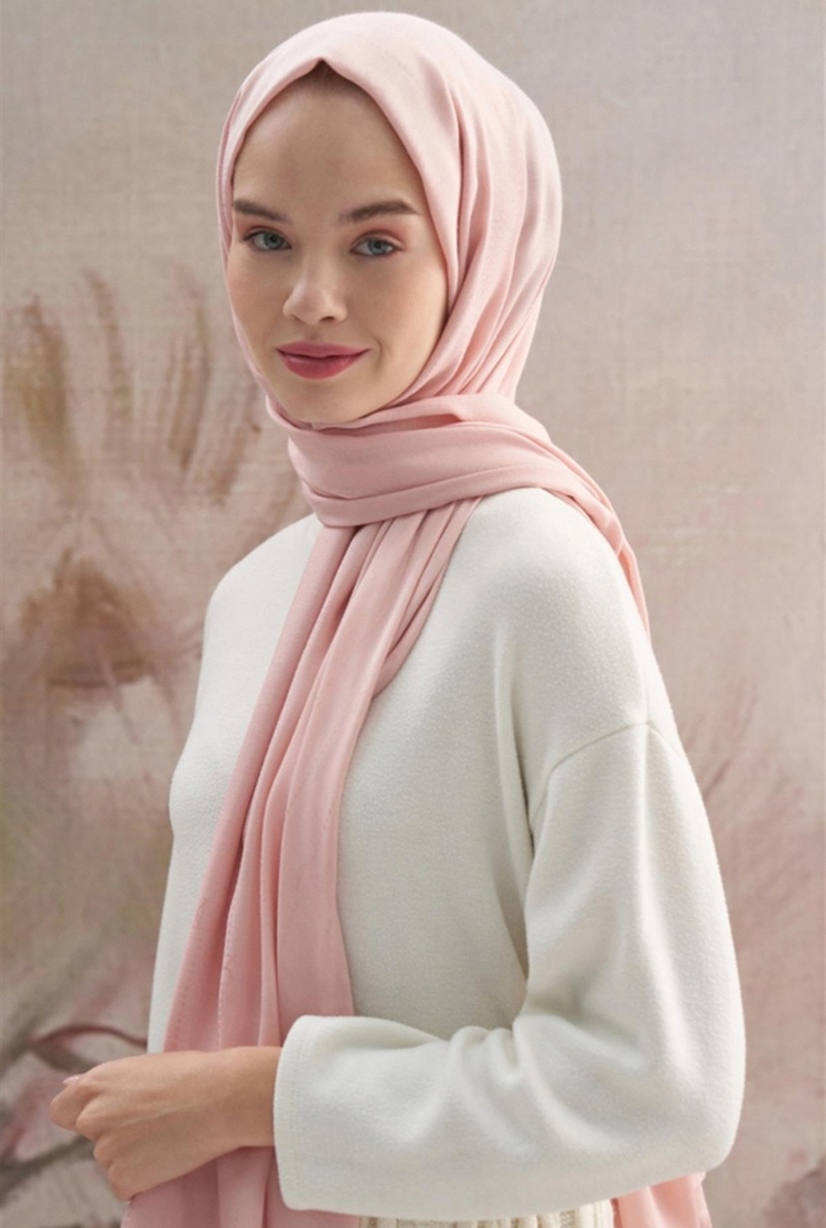 Monogram Jakar İtalyan İpekli Şal - Pudra 