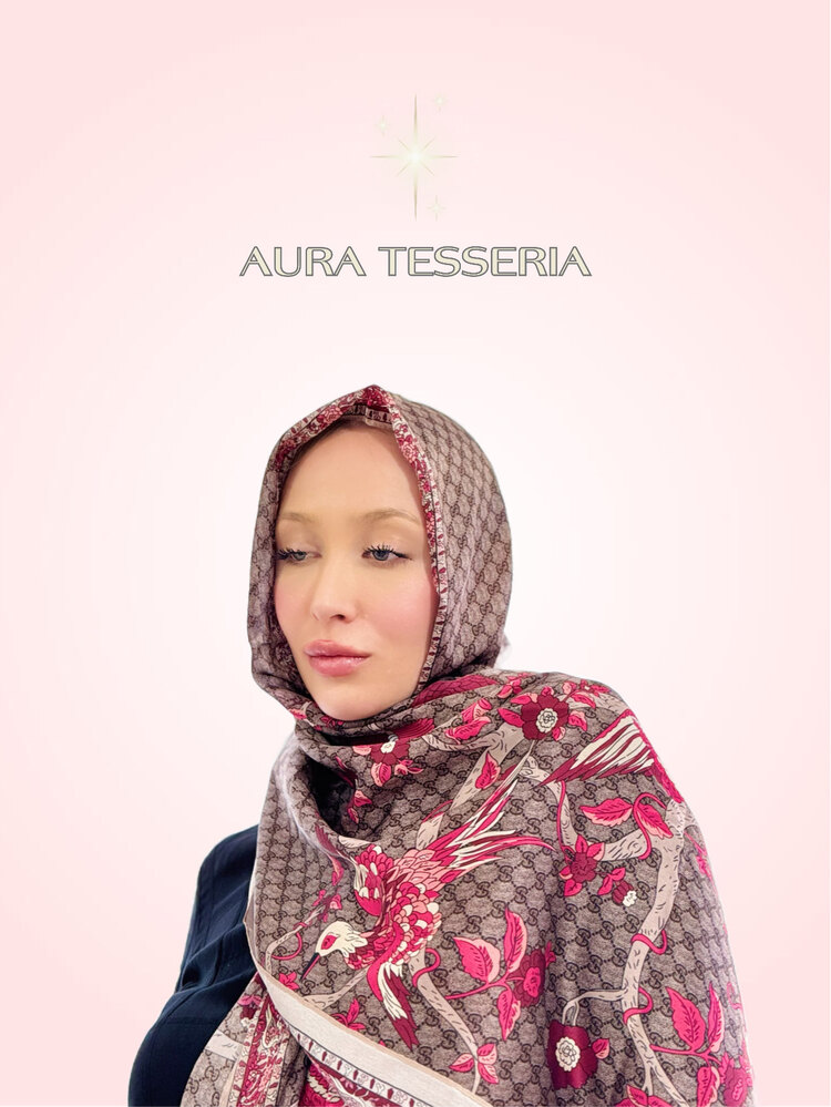Lux İthal Marka %100 Vual İpek Şal - Fuşya 
