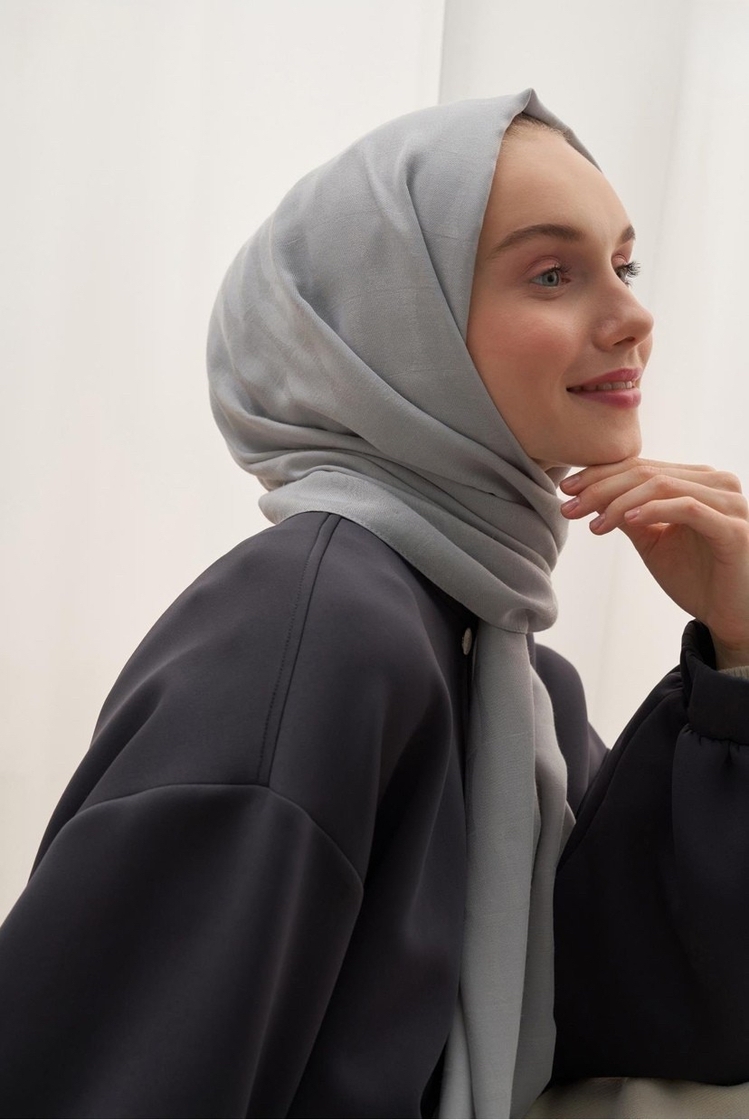 Vence Çift Taraflı Mio Desen İpek Şal - Light Grey 