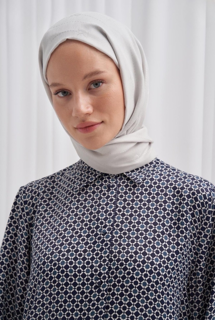 Monogram Jakar İtalyan İpekli Şal - Silver Grey 