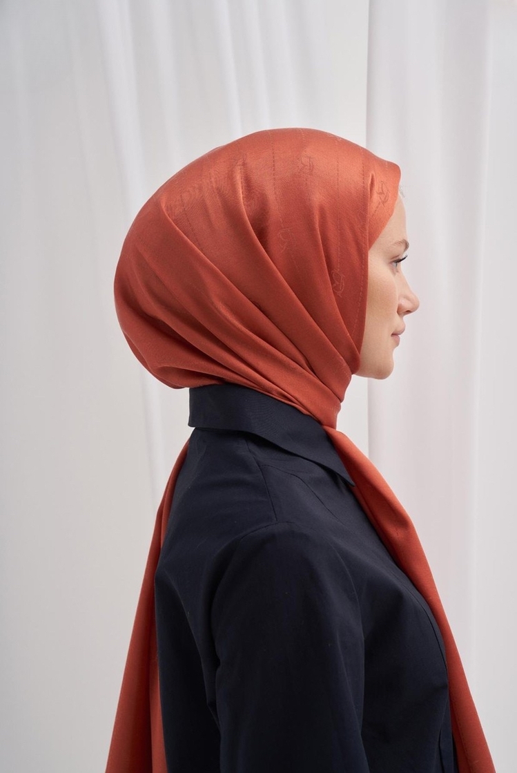 Monogram Jakar İtalyan İpekli Şal - Kiremit 