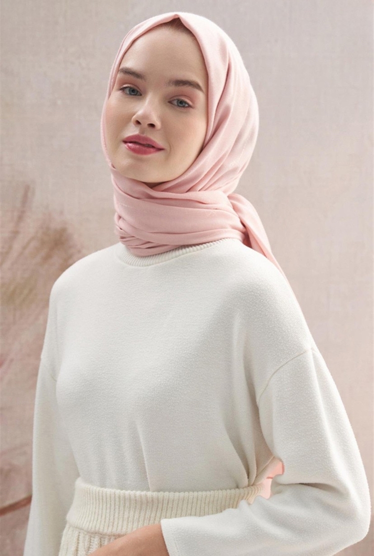 Monogram Jakar İtalyan İpekli Şal - Pudra 