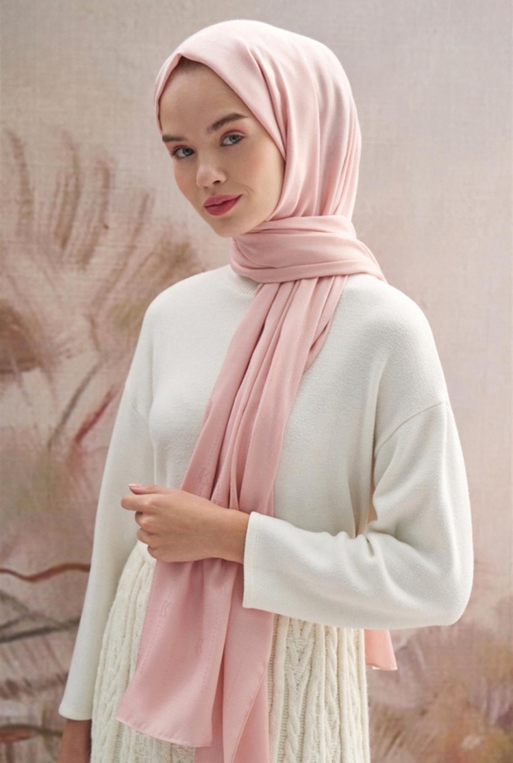 Monogram Jakar İtalyan İpekli Şal - Pudra 