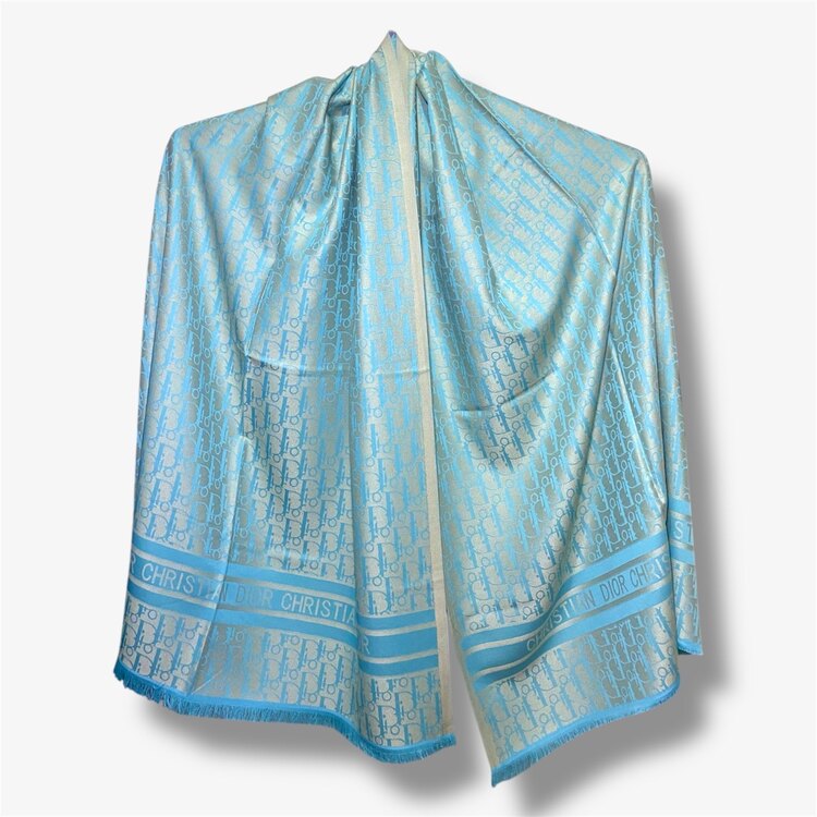 Lux İthal Marka Kaşmir İpek Şal - Vizon Light Blue 