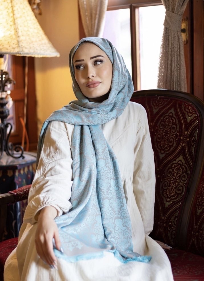 Hürrem Desen Osmanlı Motif Pamuk İpek Şal - Mint Yeşil 