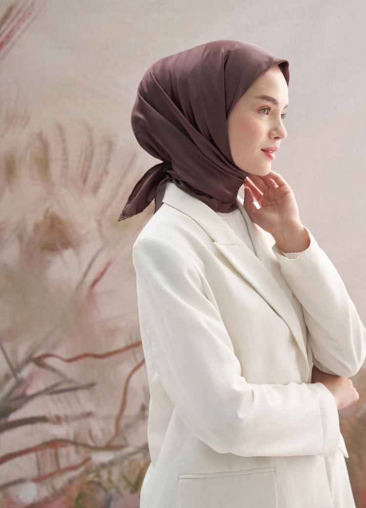 Twill Dokuma Pamuk İpek Eşarp - Dark Brown