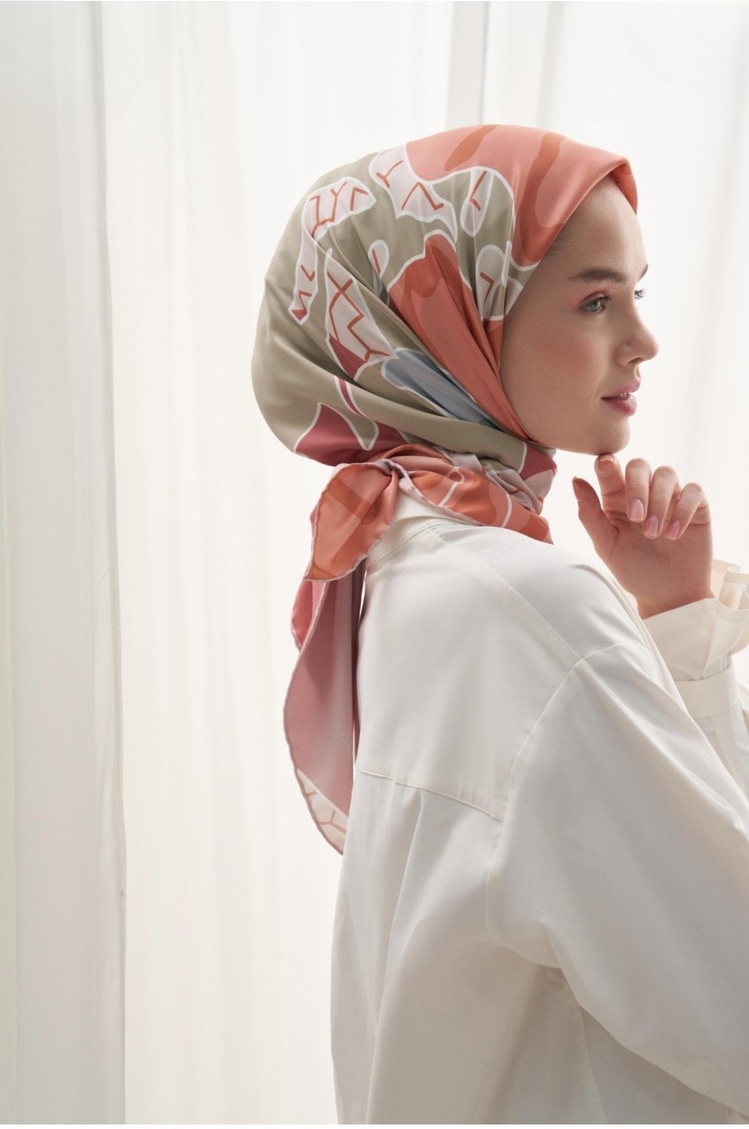 Twill Dokuma Pamuk İpek Delly Flowers Desen Eşarp - Somon 