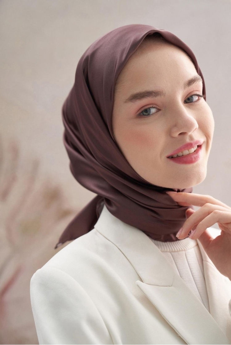 Twill Dokuma Pamuk İpek Eşarp - Dark Brown