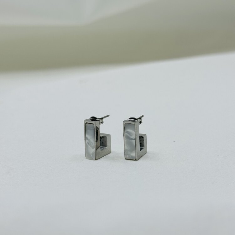 Mineli dikdörtgen Silver Küpe