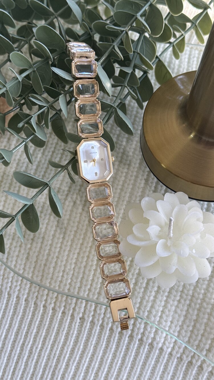 Gold Kristal Taşlı Çelik Saat
