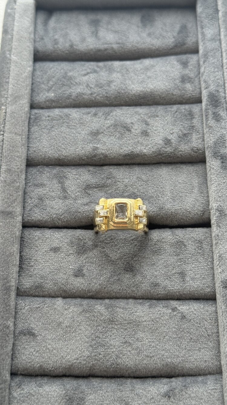 Baget Taşlı Çelik Gold Yüzük