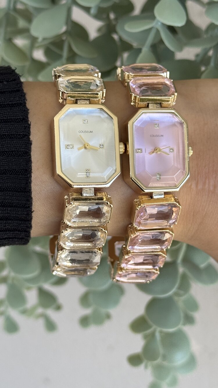 Toz Pembe Kristal Taşlı Çelik Saat