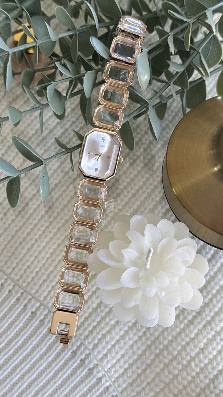 Gold Kristal Taşlı Çelik Saat