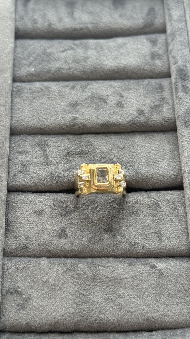 Baget Taşlı Çelik Gold Yüzük