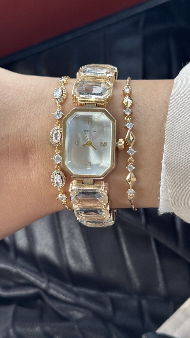 Gold Kristal Taşlı Çelik Saat
