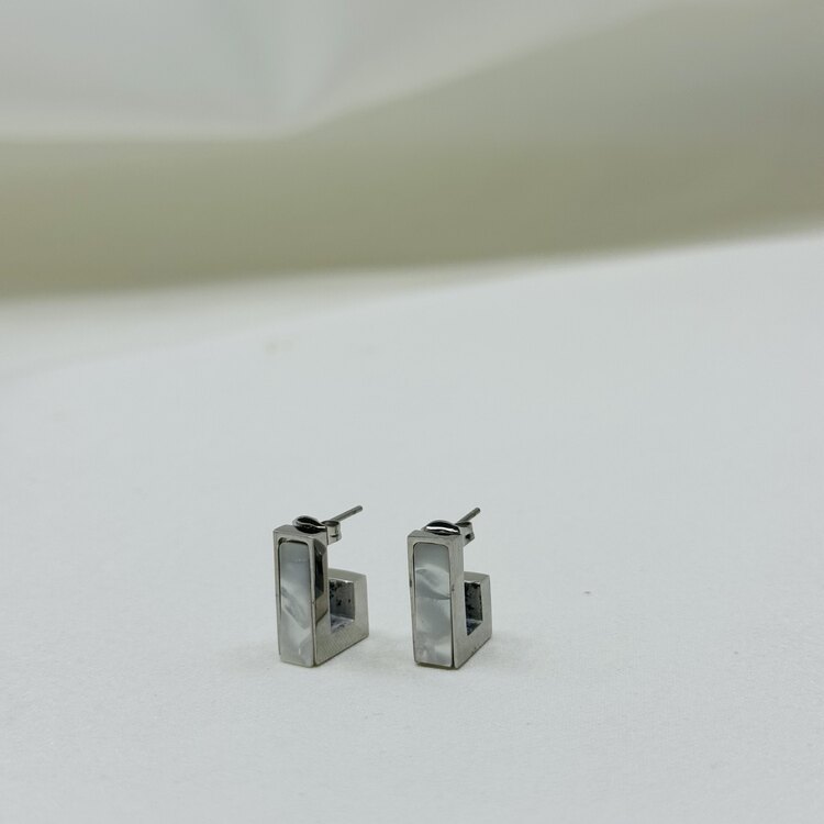 Mineli dikdörtgen Silver Küpe