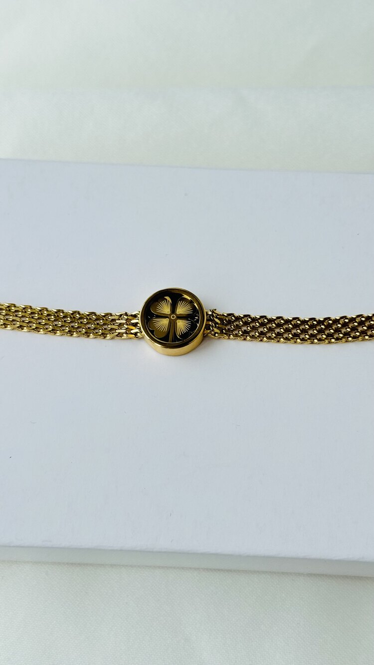 Gold Çelik Örme Yonca Bileklik