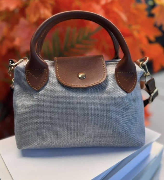 Bohem Kanvas Longchamp Hasır Çanta - Gri