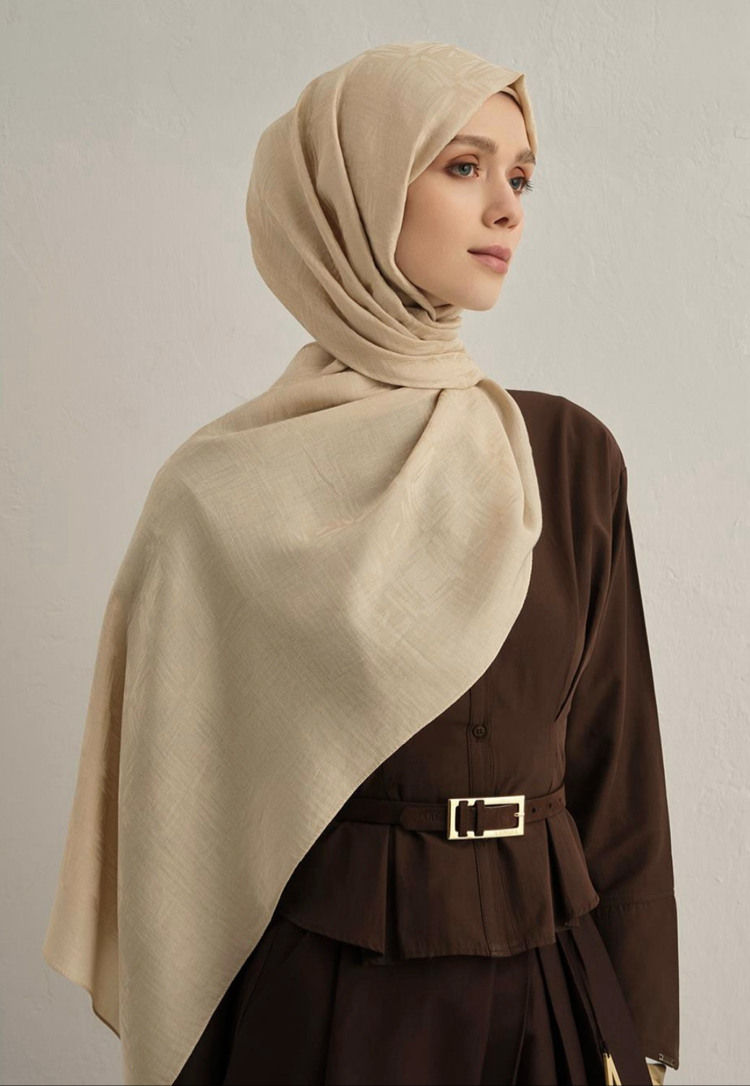 Armine Lyocell Naia Kare Monogram Şal Bej