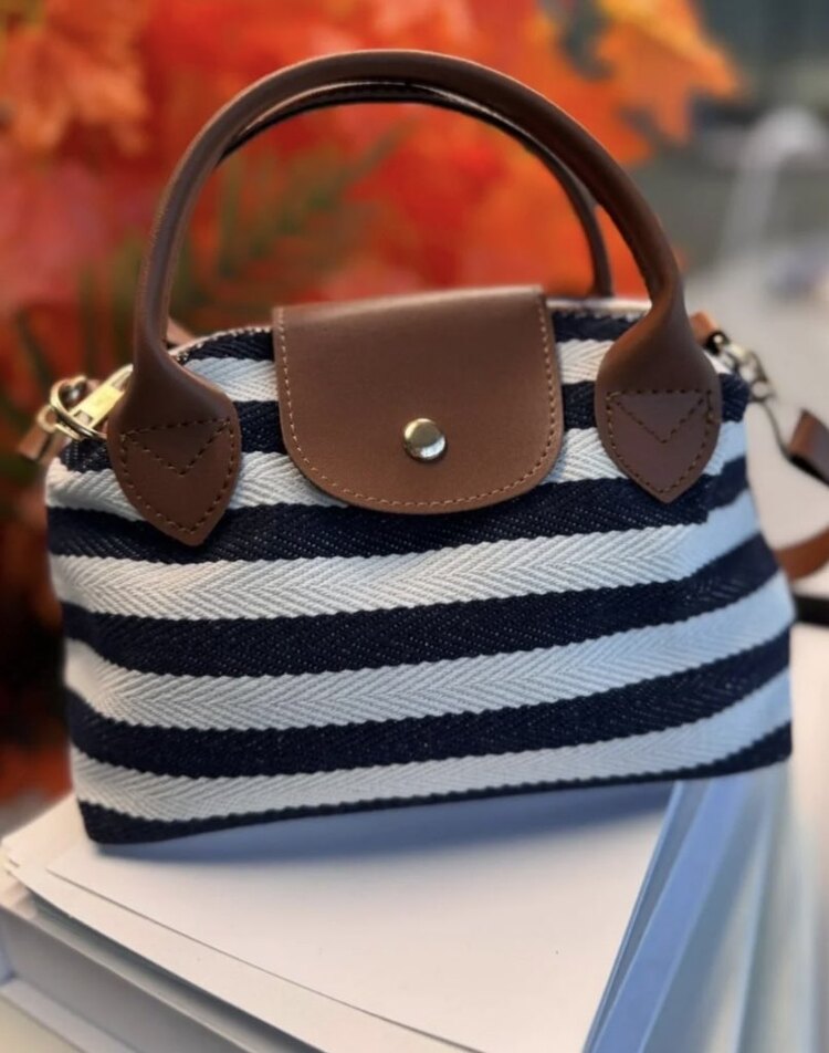 Çizgili Hasır Desenli Longchamp Çanta