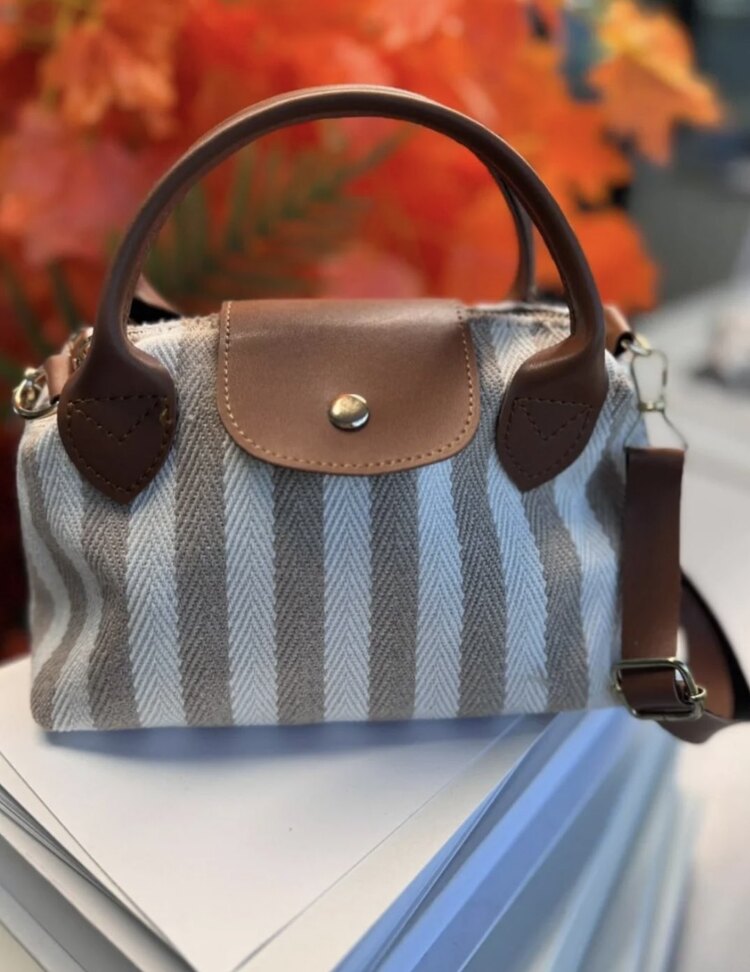 Çizgili Hasır Desenli Longchamp Çanta
