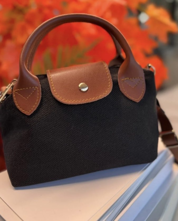 Bohem Kanvas Longchamp Hasır Çanta - siyah kahve