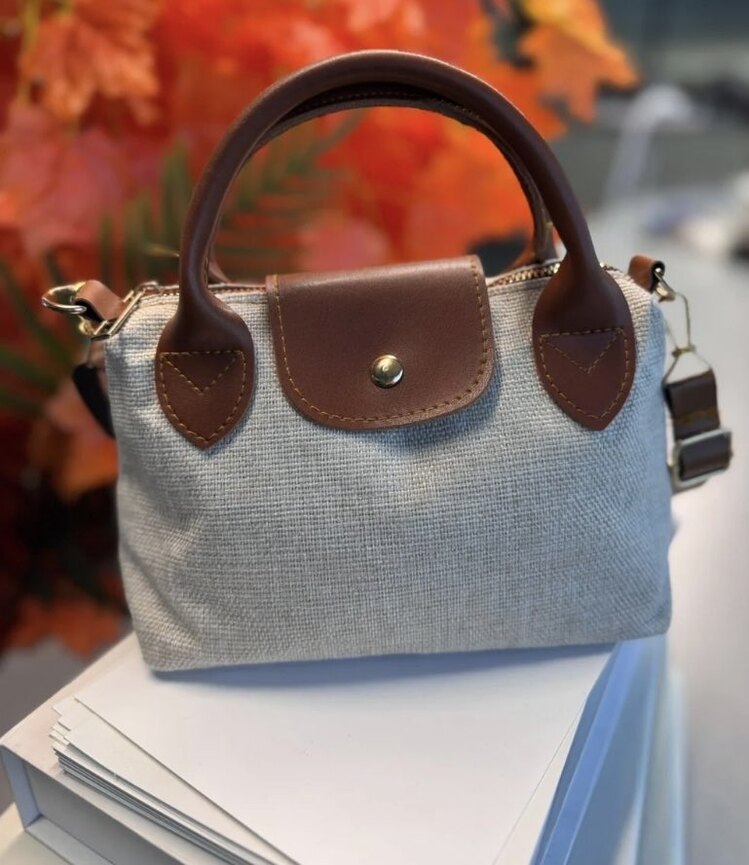 Bohem Kanvas Longchamp Hasır Çanta - Bej kahve