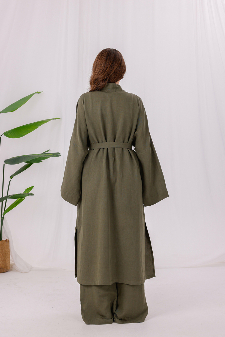 Aybem Haki Yeşil Organik Pamuklu Kimono Takımı