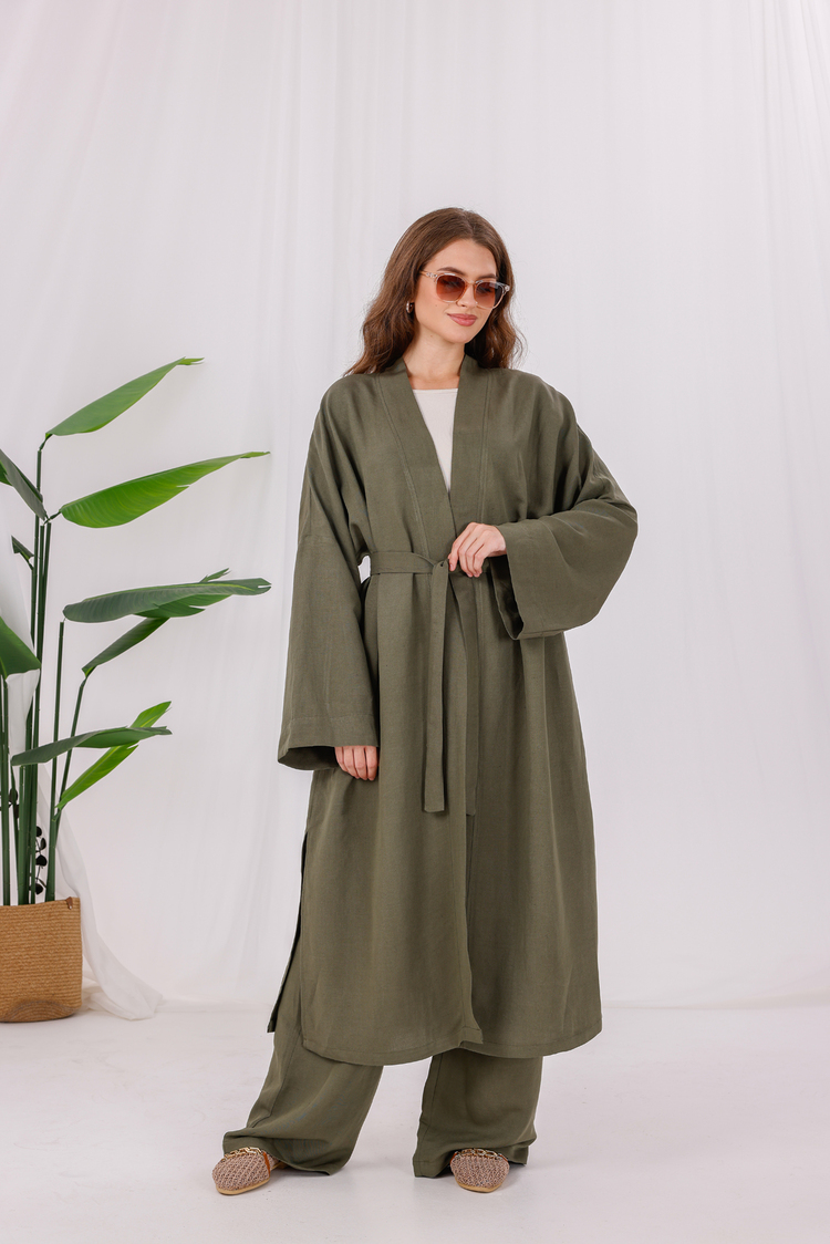 Aybem Haki Yeşil Organik Pamuklu Kimono Takımı