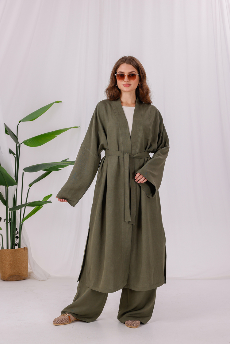 Aybem Haki Yeşil Organik Pamuklu Kimono Takımı