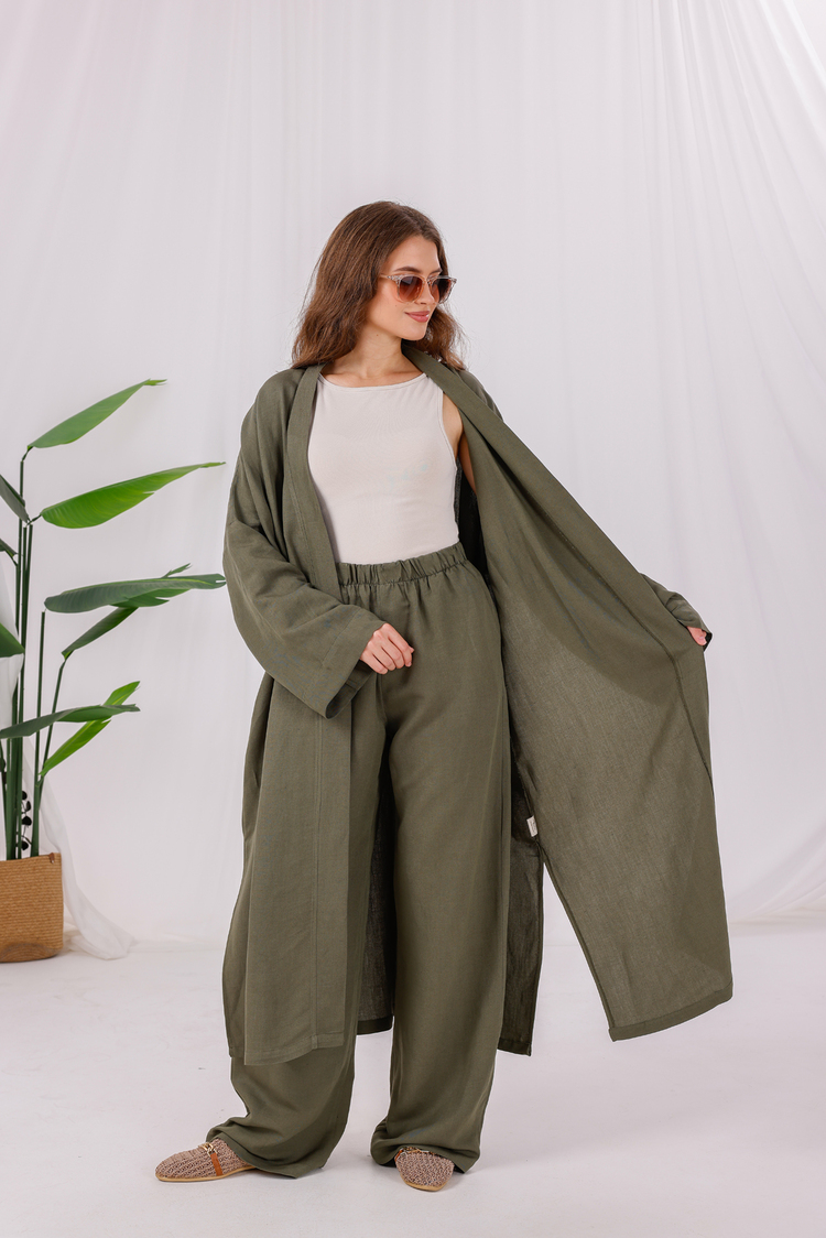 Aybem Haki Yeşil Organik Pamuklu Kimono Takımı