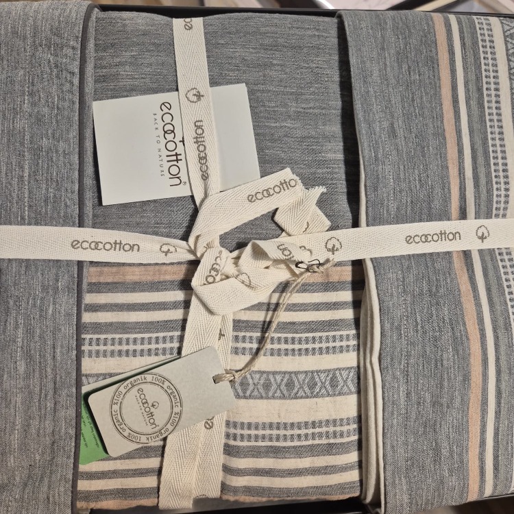 Ecocotton Dila Çift Kişilik Bej-Yeşil Nevresim Takımı