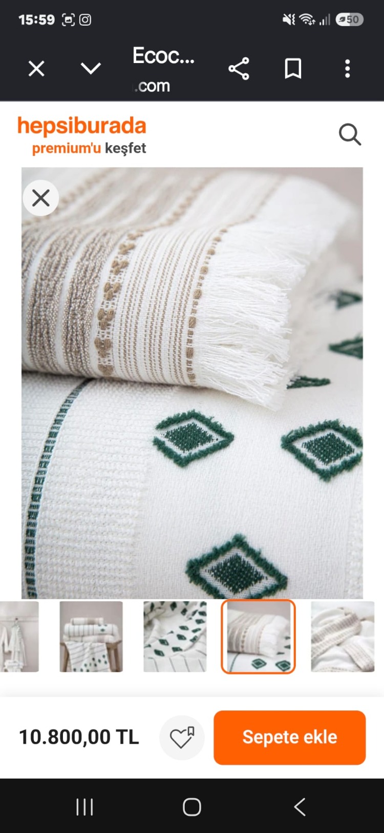 Ecocotton Imre Bej-Yeşil "m-L" Organik Pamuk Müslin Jakarlı Aile Bornoz Seti
