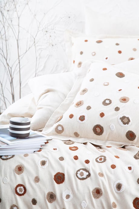 Ecocotton Lal Bej Çift Kişilik %100 Organik Pamuk Nakışlı Nevresim Takımı Bej