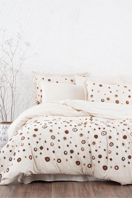 Ecocotton Lal Bej Çift Kişilik %100 Organik Pamuk Nakışlı Nevresim Takımı Bej