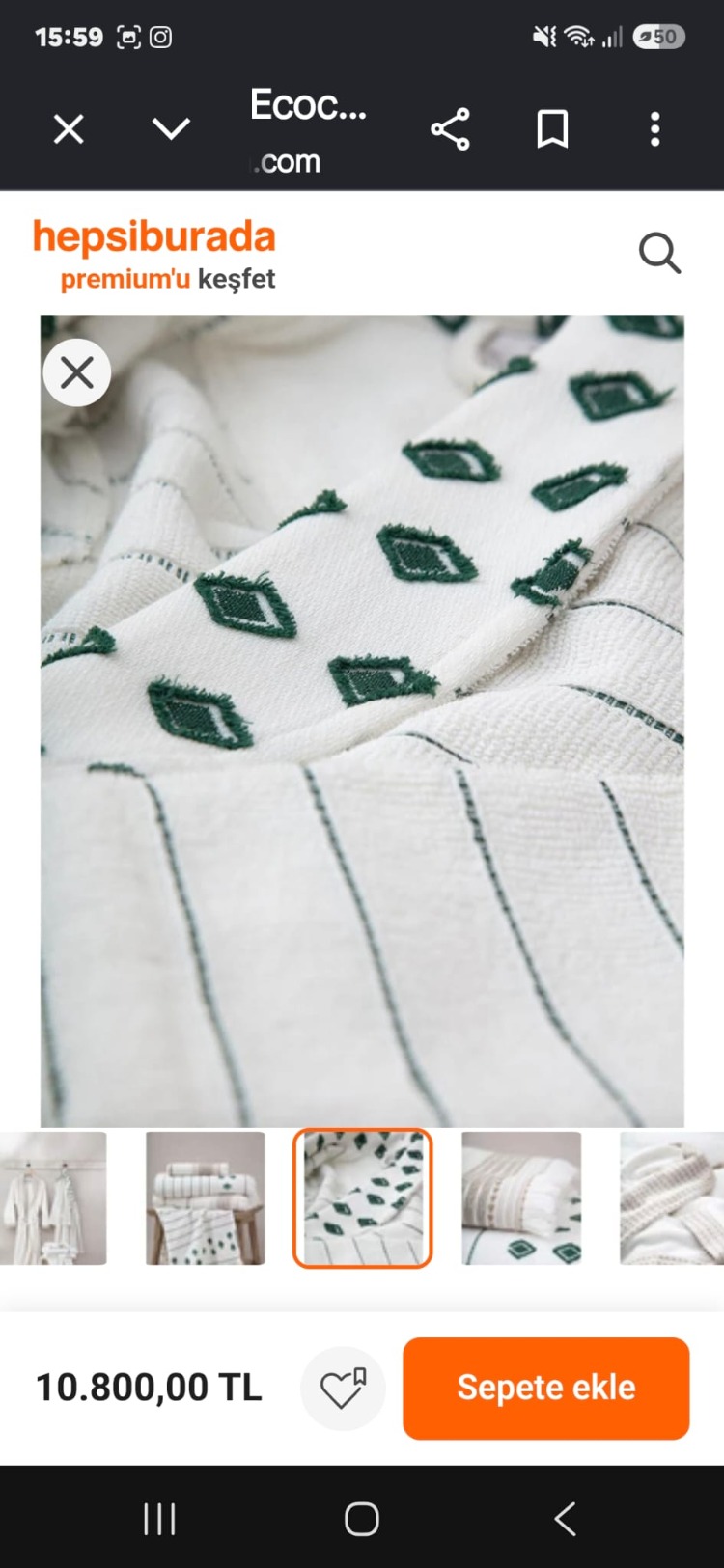 Ecocotton Imre Bej-Yeşil "m-L" Organik Pamuk Müslin Jakarlı Aile Bornoz Seti