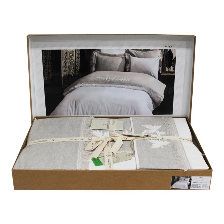 Ecocotton MİYA Organik Pamuk Keten Çift Kişilik Krem Nevresim Takımı